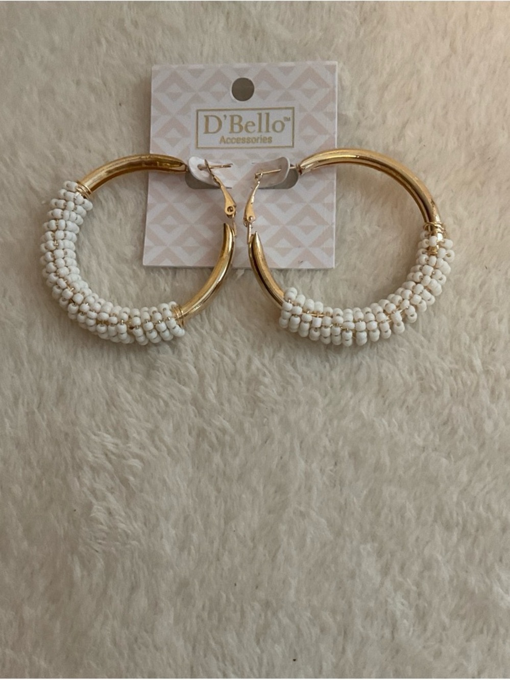 D'Bello Gold Hoop Earrings with White Beaded Wrap